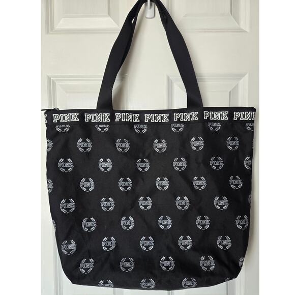 PINK Victoria's Secret Handbags - Victoria Secret Black and White "PINK" Tote Full Zip